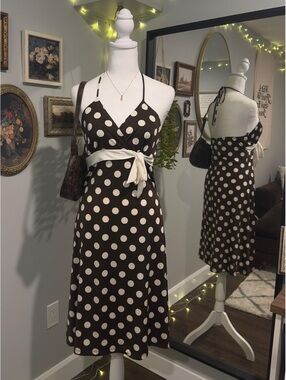 Polka Dot Halter Midi Dress